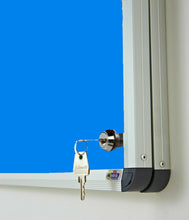 Load image into Gallery viewer, Fire Retardant Lockable Noticeboard Light Blue Felt 900 x 1200mm Aluminium Frame