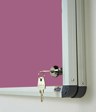 Load image into Gallery viewer, Fire Retardant Lockable Noticeboard Lilac Felt 1200 x 1200mm Aluminium Frame