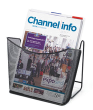 Load image into Gallery viewer, Black Single Pocket A4 Mesh Counter Top Leaflet Holder–Free Standing–17cm High