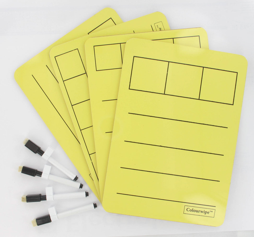 Adboards Value A4 Yellow 3 Box Phonic Dyslexic Friendly SEN DryWipe Board 4 Pack