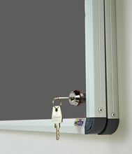 Load image into Gallery viewer, Fire Retardant Lockable Noticeboard Dark Grey Felt 1200 x 1200mm Aluminium Frame
