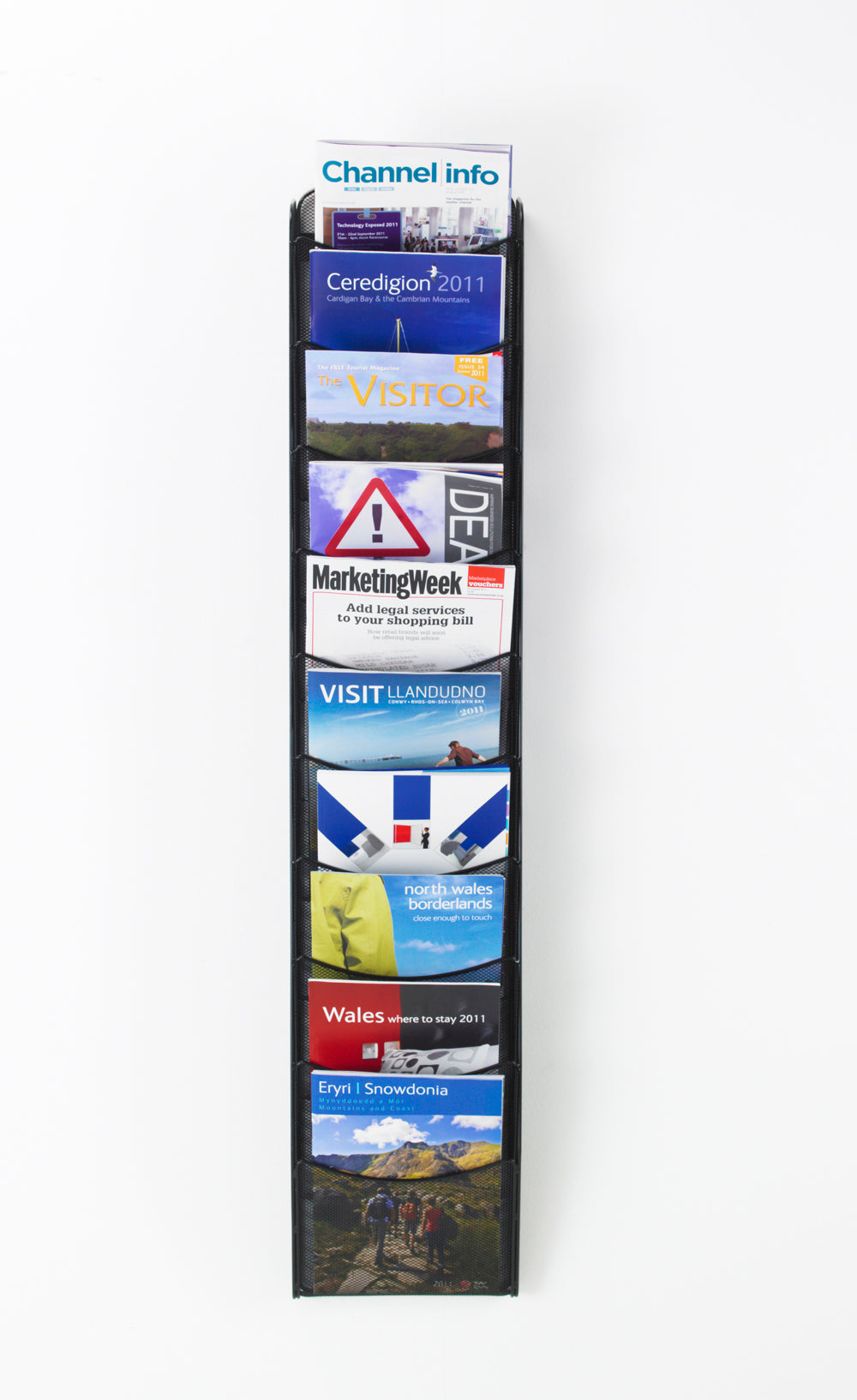 Black 10 Pocket Mesh Wall Mounted Leaflet Holder - Easy Installation -112cm High