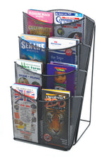 Load image into Gallery viewer, Black 4 Pocket A4 Mesh Counter Top Leaflet Holder–Free Standing–17cm High
