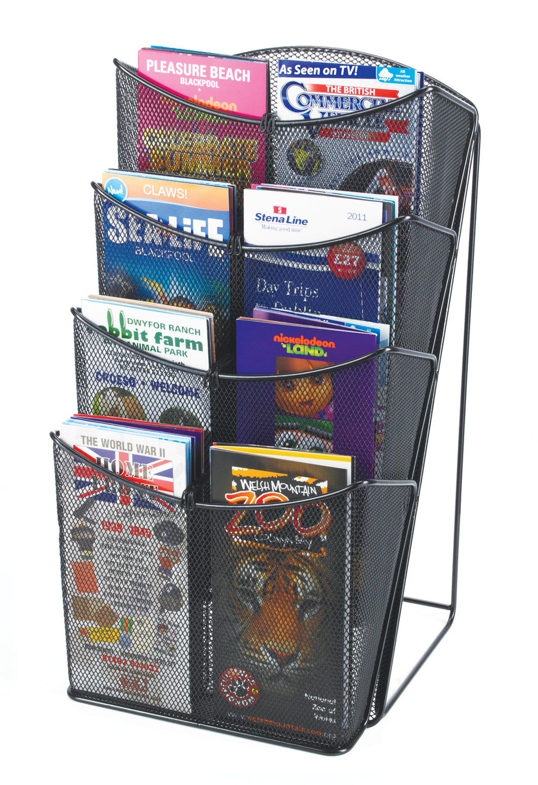 Black 4 Pocket A4 Mesh Counter Top Leaflet Holder–Free Standing–17cm High