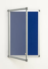 Load image into Gallery viewer, Fire Retardant Lockable Noticeboard Blue Felt 600mm x 900mm Aluminium Frame
