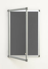 Load image into Gallery viewer, Fire Retardant Lockable Noticeboard Dark Grey Felt 600 x 900mm Aluminium Frame
