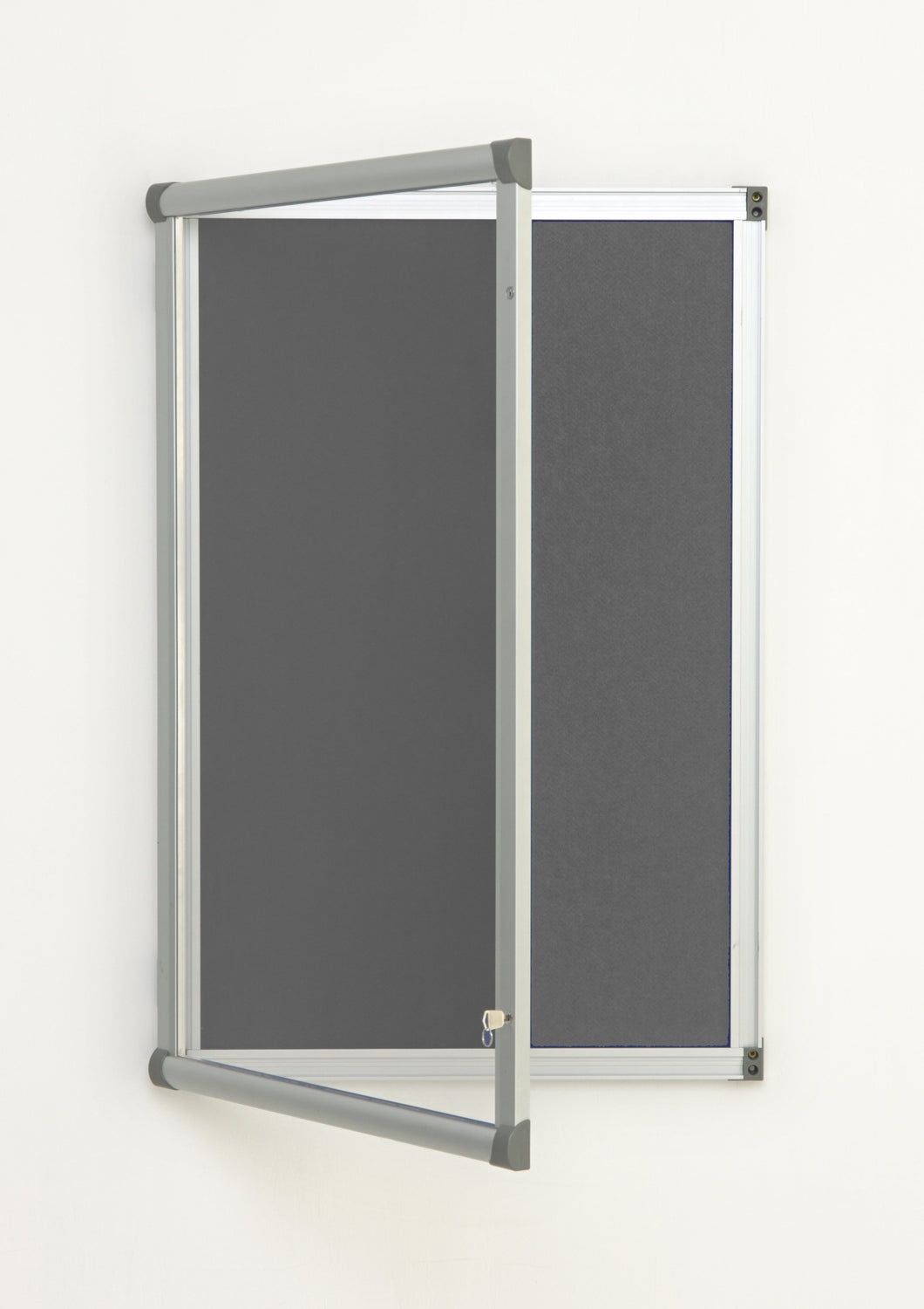 Fire Retardant Lockable Noticeboard Dark Grey Felt 900 x 1200mm Aluminium Frame