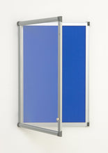 Load image into Gallery viewer, Fire Retardant Lockable Noticeboard Light Blue Felt 600 x 900mm Aluminium Frame
