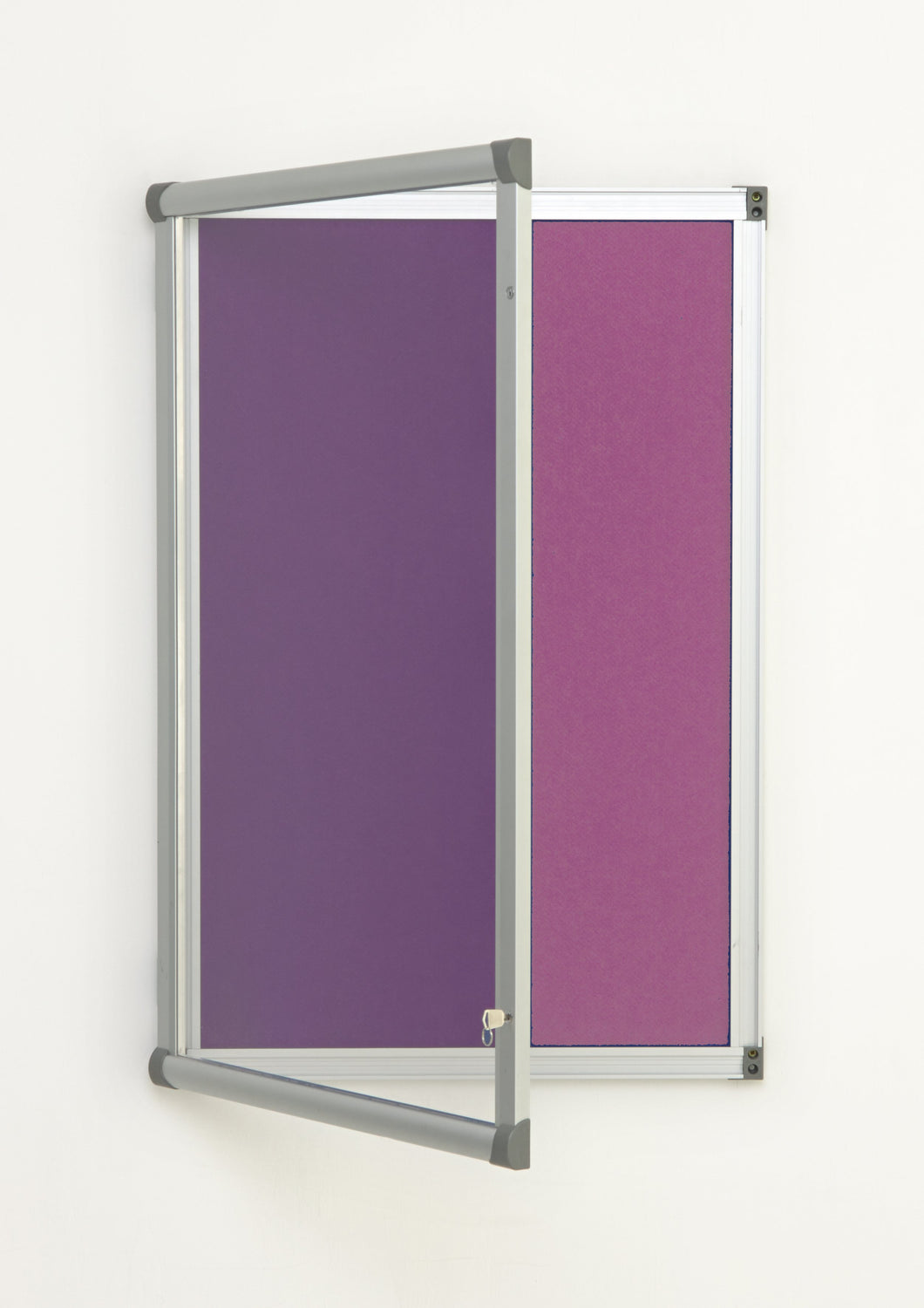 Fire Retardant Lockable Noticeboard Lilac Felt 600 x 900mm Aluminium Frame