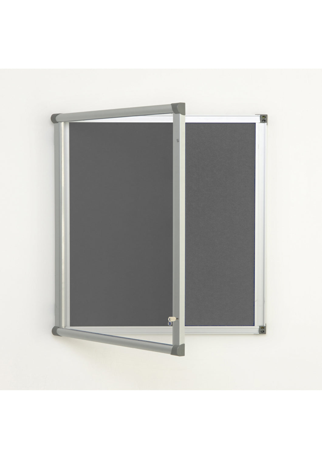 Fire Retardant Lockable Noticeboard Dark Grey Felt 1200 x 1200mm Aluminium Frame