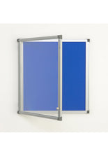 Load image into Gallery viewer, Fire Retardant Lockable Noticeboard Light Blue Felt 1200x 1200mm Aluminium Frame
