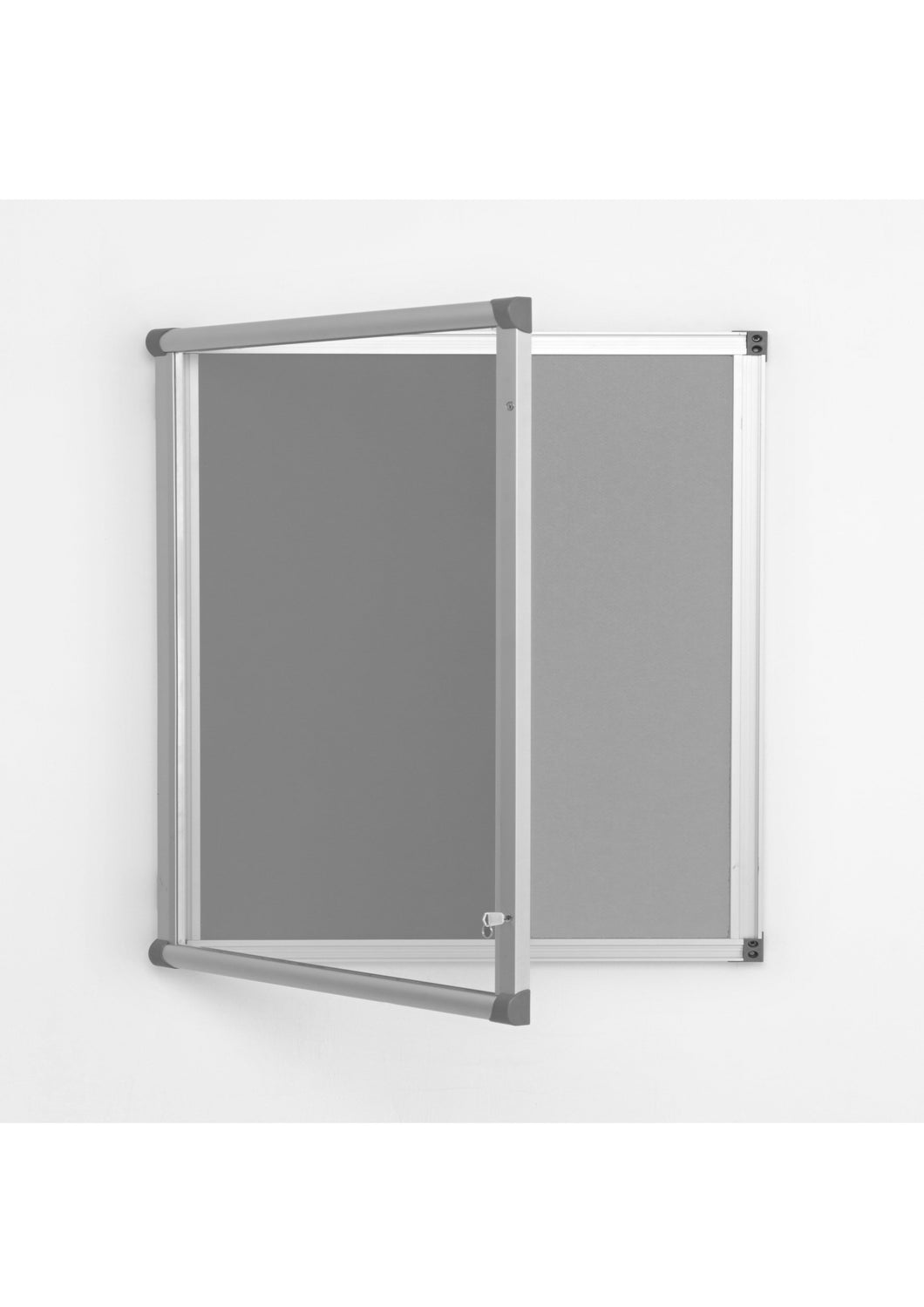 Fire Retardant Lockable Noticeboard Light Grey Felt 1200x 1200mm Aluminium Frame