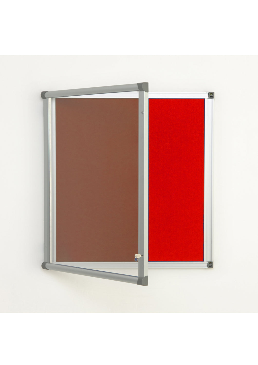 Fire Retardant Lockable Noticeboard Red Felt 900 x 1200mm Aluminium Frame